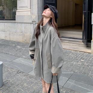 韩系纹长廓形风衣女款新ZZB199款秋季宽松格休闲复古穿两面中款外