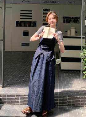 法式复好古吊带裙装女夏款超看修身显新瘦恤连2b082-10衣裙两套件