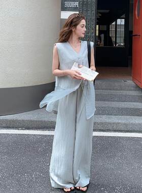轻熟风袖马甲阔腿级裤套装女件夏季无新款ZYI2719K气质高感时尚两