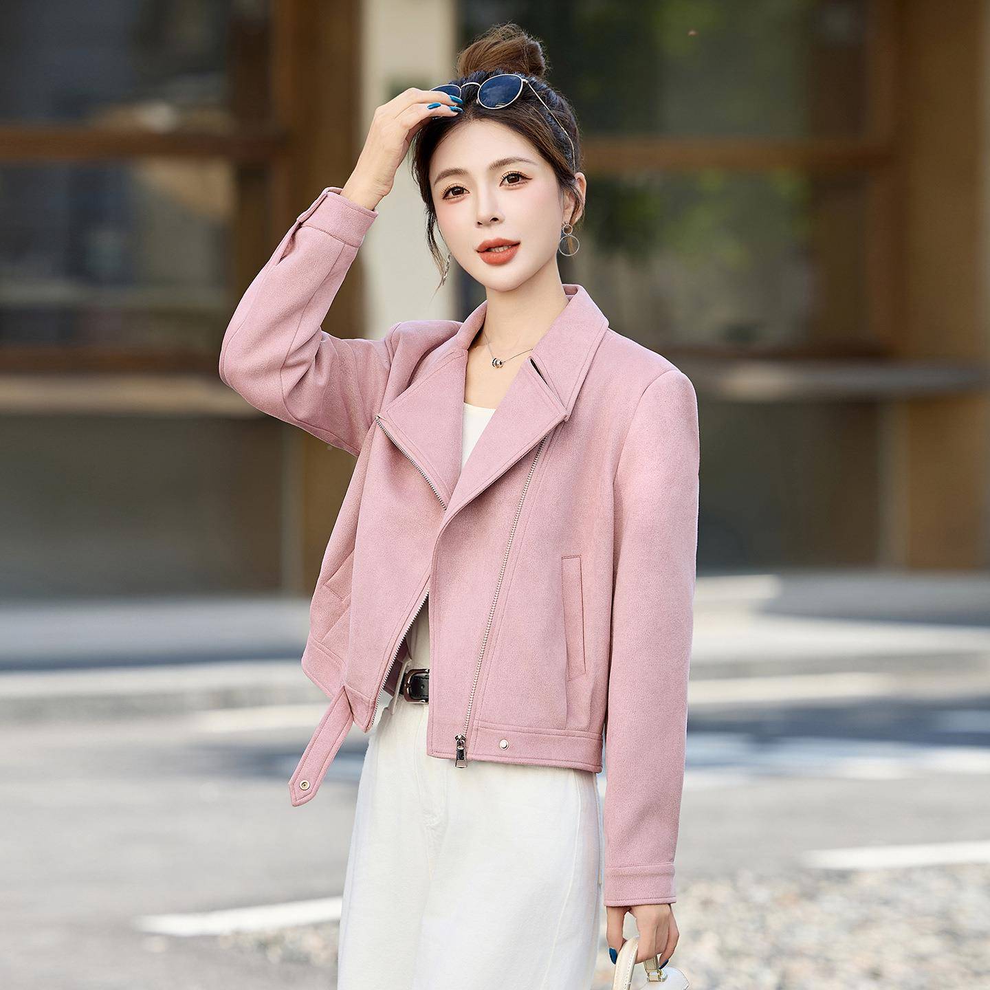 短款上麂皮绒外套女春秋新爆款洋流行小ZWU7701A气个子高级感夹克