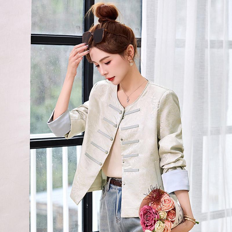 新古中装式国风ZHAN250提花外套女装春季新款高级感复盘扣唐汉服