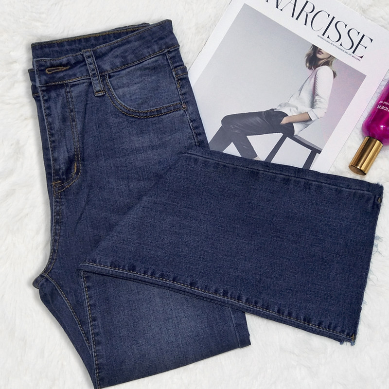 2025新款阔腿直筒牛仔裤女秋冬加绒高腰修身显瘦微喇叭八分九分裤