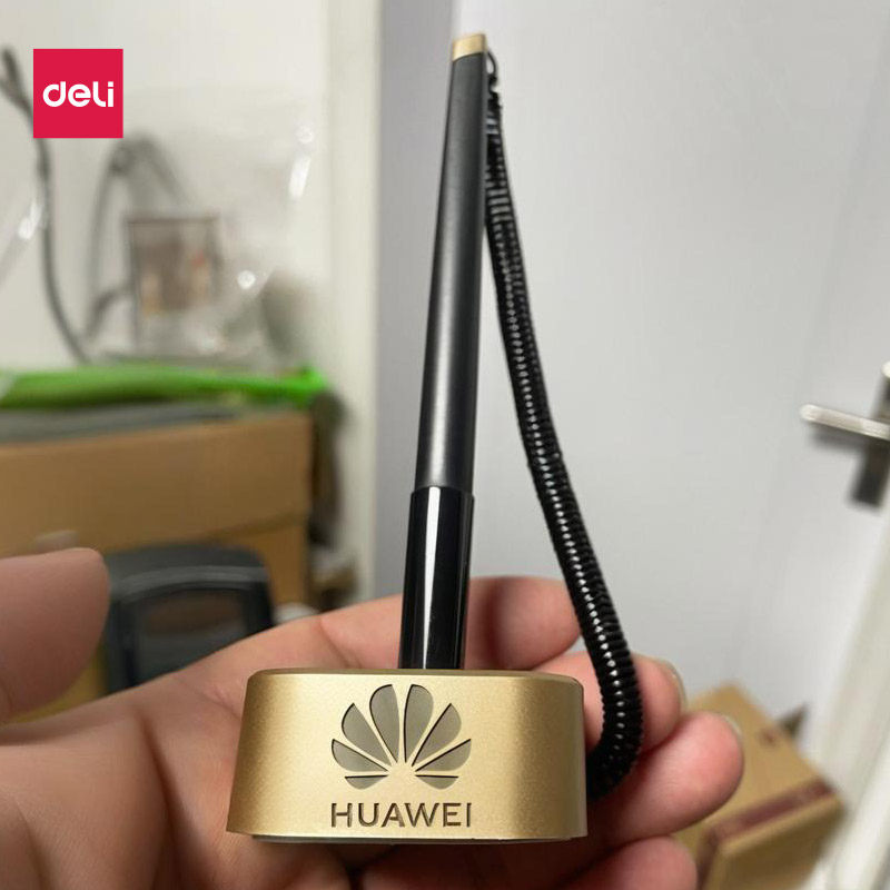 【企业定制】得力台笔固定柜台签字笔可粘贴桌面中性笔 吧台笔前台微