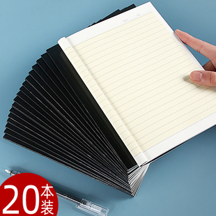 订本S黑色学生作业本横线本简约办公会议笔记本记事本子批发 20本A5加厚黑卡封面软抄本25K黑皮本小学生无线装