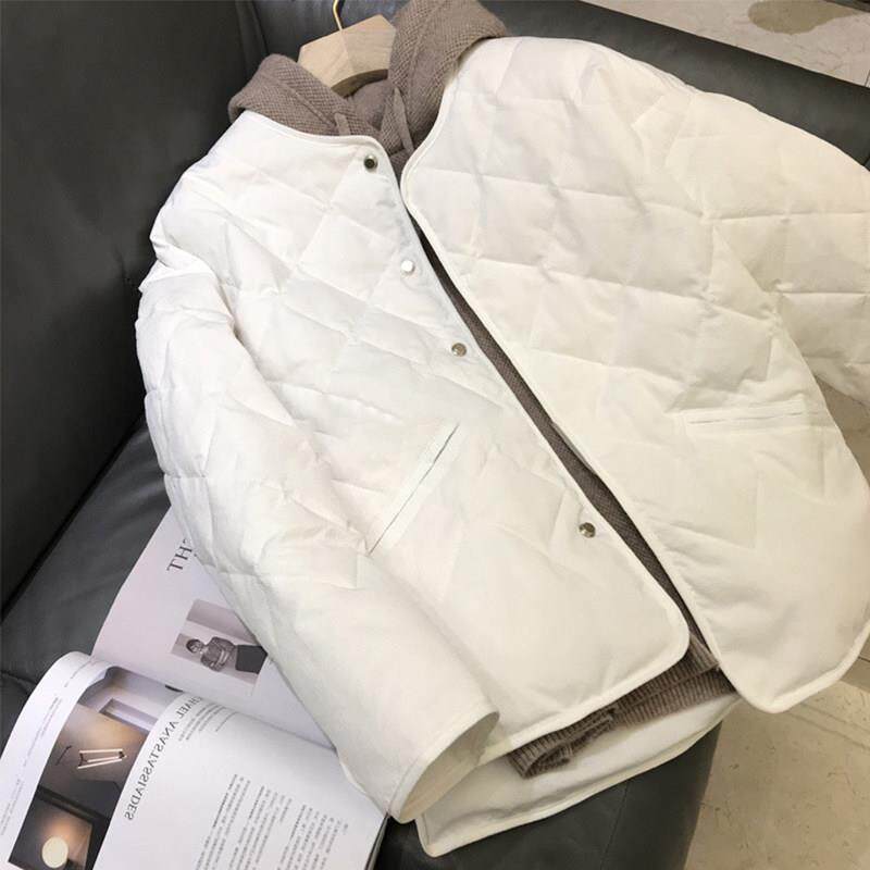 韩国时尚菱格无领轻薄短款棉服女士2025年秋冬新款棉衣羽绒服外套