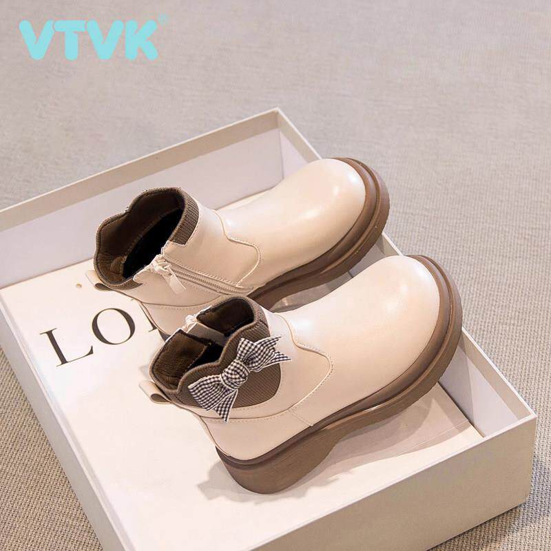 VTVK真皮女童靴子2025新款秋冬儿童马丁靴女孩小短靴女宝加绒皮靴