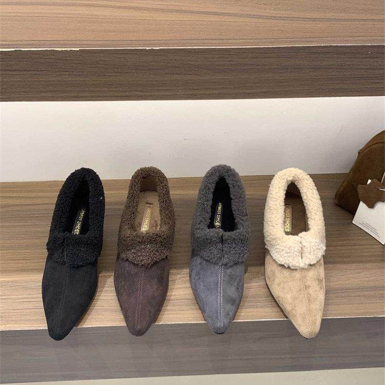 香港内增高毛毛鞋尖头单鞋女鞋子2025年冬季小众高跟加绒保暖棉鞋,女鞋,深口单鞋,淘宝优惠券,粉丝福利购,淘宝优惠卷