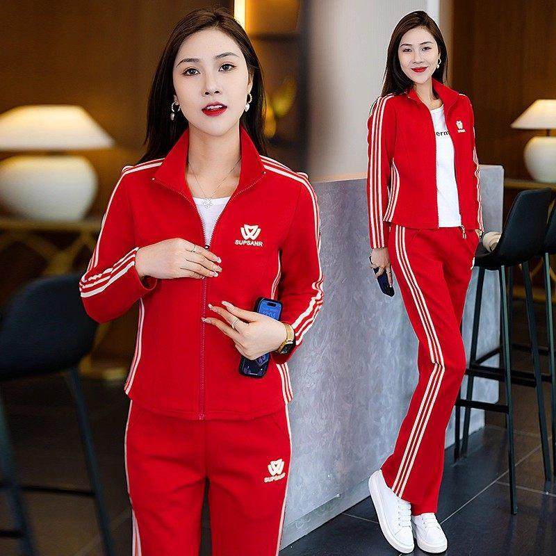 香港代购妈妈装运动服套装女秋新款时尚减龄开衫卫衣阔腿裤三件套