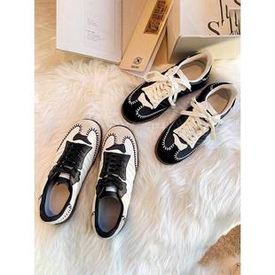 港风拼色复古亡灵节限定德训鞋女2025春秋新款平底百搭休闲板鞋子