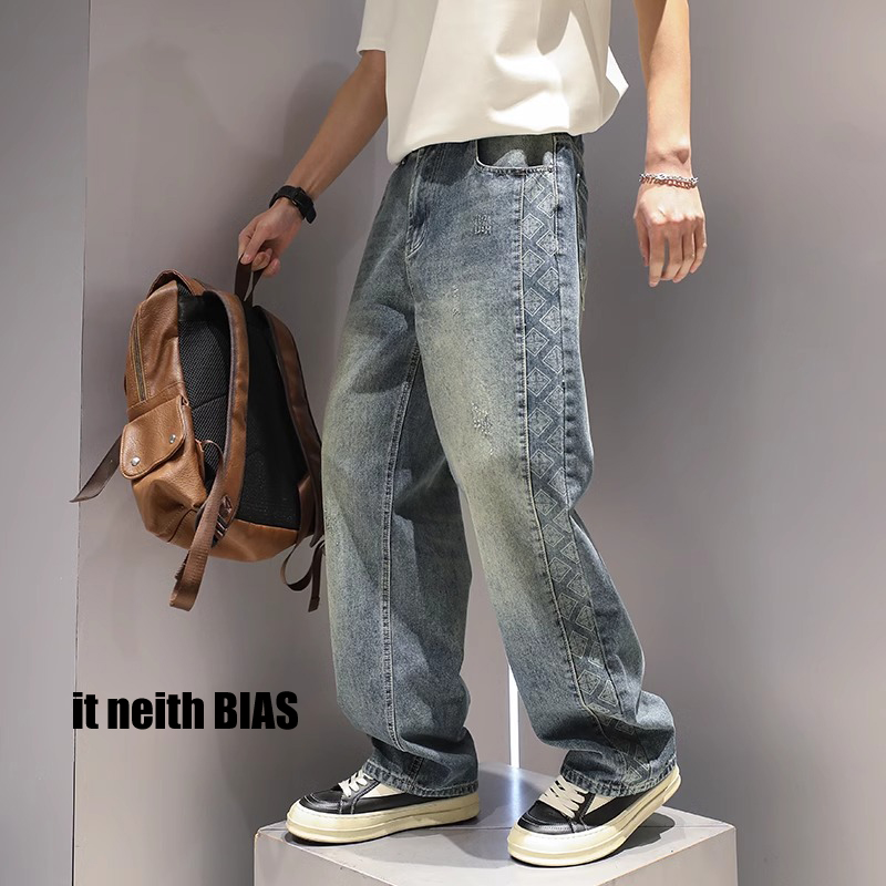 it neith BIAS美式国潮图腾牛仔裤男2025春季新款痞帅简约直筒裤