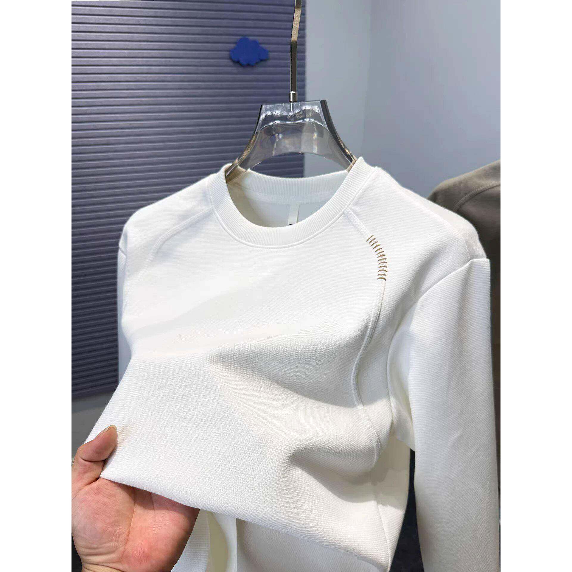 Home Daily~时尚拼接圆领卫衣男秋冬套头上衣服宽松纯色t恤男长袖