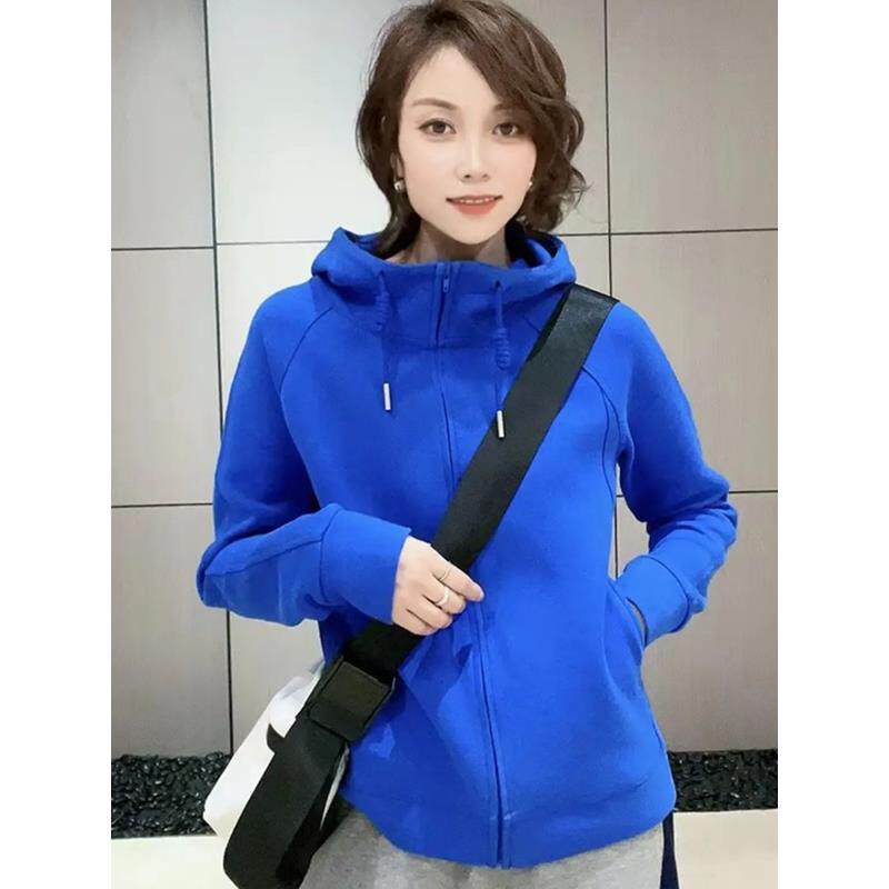 潮牌拉炼抽绳连帽卫衣外套女早秋韩版棒球服夹克休闲克莱茵蓝上衣