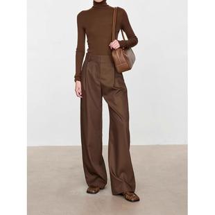 ROW风阔腿裤女秋冬季新款精纺羊毛高腰显瘦显高连腰微弧休闲神裤