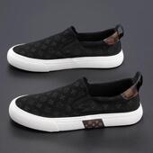 韩版 休闲鞋 低帮透气帆布鞋 厚底一脚蹬布鞋 秋季 百搭轻薄鞋 懒人男士