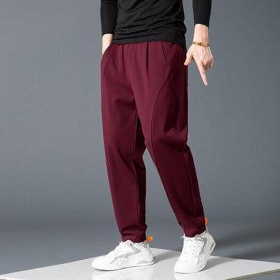 香港哈伦裤男宽松弹力运动裤酒红色新款小脚纯色棉百搭男士休闲裤