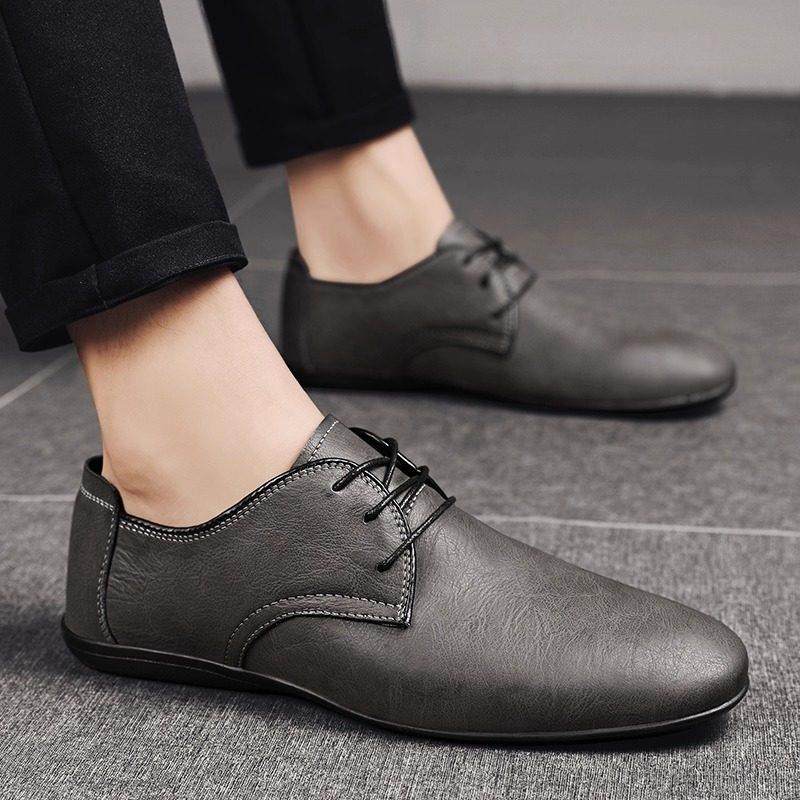 潮牌2025秋季新款时尚皮革男士休闲皮鞋百搭防滑软底尖头西装正式