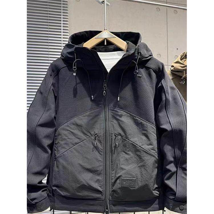 代购香港潮男2025秋冬拼接连帽棉服外套拉炼口袋设计宽松男士夹克