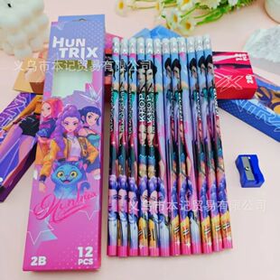 12Pcs Kpop Demon Hunters Huntrix 2B Pencils Wood Graphite Sk