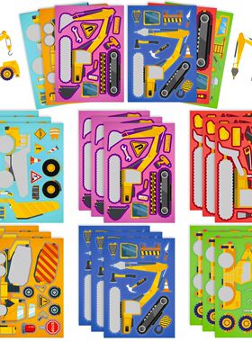 6Sheets Children DIY Puzzle Sticker Games 6 Engineering Truc