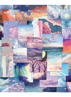 50pcs landscape oil painting hand account sticker luggage co