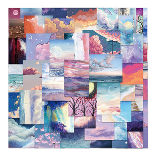 50pcs landscape oil painting hand account sticker luggage co