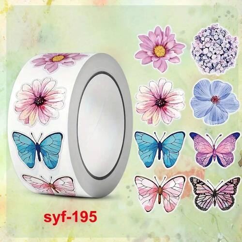 500PCS/Roll Butterfly Flower Vinyl Stickers, Self-Adhesive L