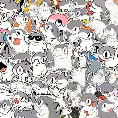 48pcs Super cute and funny shark cat stickers can be used fo