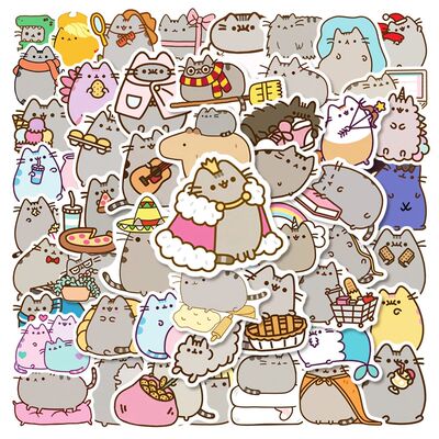 10/30/50pcs Funny Cartoon Grey Fat Cat Stickers Cute Animals