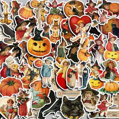 50PCS Vintage Halloween Stickers-High-Aesthetic Supplies for