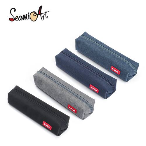 SeamiArt 1pc Small Solid Color Simple Zipper Kawai Pencil Ca