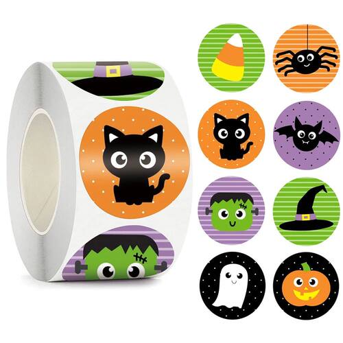 100-500pcs Halloween Black Bat DIY Round Stickers Sealing Pa