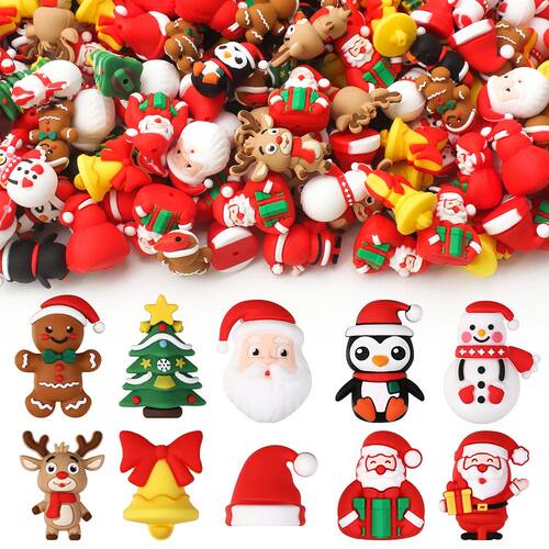 5/10/20pcs Silicone Beads 3D Christmas Theme Santa Claus Chr