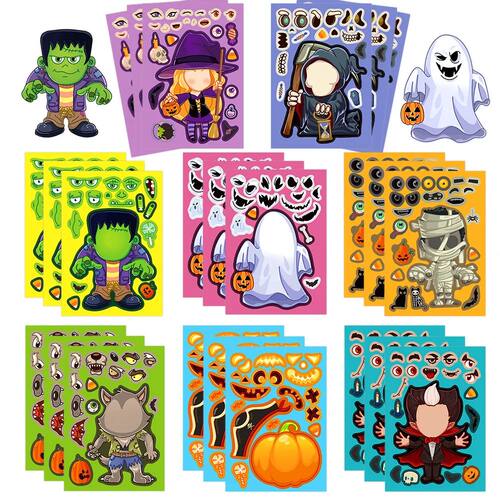 8PCS Cartoon Halloween Card Stickers Cute Cartoon Characters