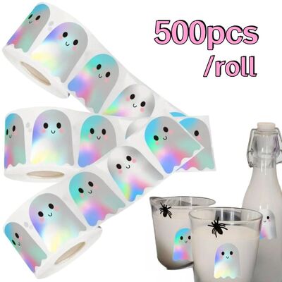 500pcs/Roll Halloween Laser Stickers Waterproof Self-Adhesiv