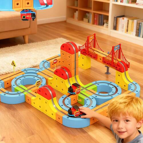Magnetic Electric Train Set DIY Cube Track Toy Creative Educ