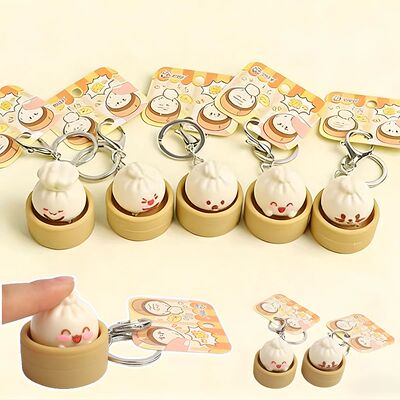 1-8PCS Cute Steamed Bun Squeeze Keychain Realistic Dimsum De