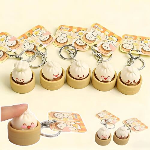 1-8PCS Cute Steamed Bun Squeeze Keychain Realistic Dimsum De
