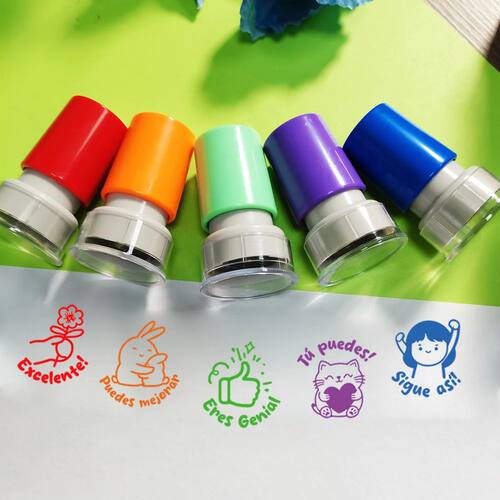 5pcs Colorful Spanish Stamps Award Teacher Seal Stamp Cute A