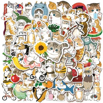 50PCS Orange Cat Sticker Aesthetic PVC Diary Laptop Sketchbo