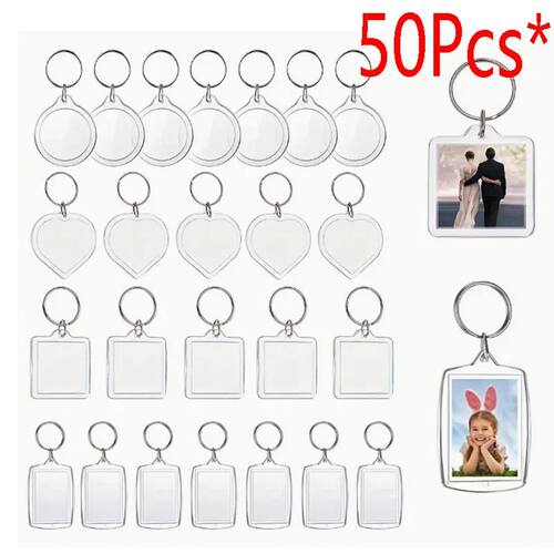 50Pcs/Lot Blank Acrylic Keycha Insert Photo plastic Keyrings