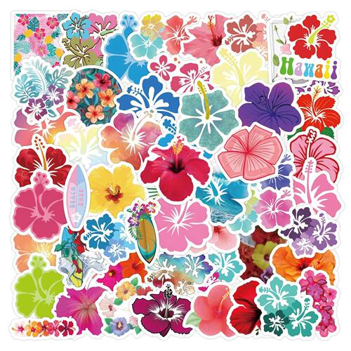 10/30/60pcs Fresh Hibiscus Flower Stickers Laptop Bicycle Gu