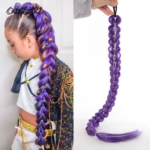 32inch Braided Purple Hair Ponytail with Tel Hair Wig Super