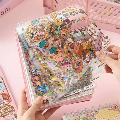 3D Cabin Scene Stickers Book Visual Stacking Cartoon Scene S