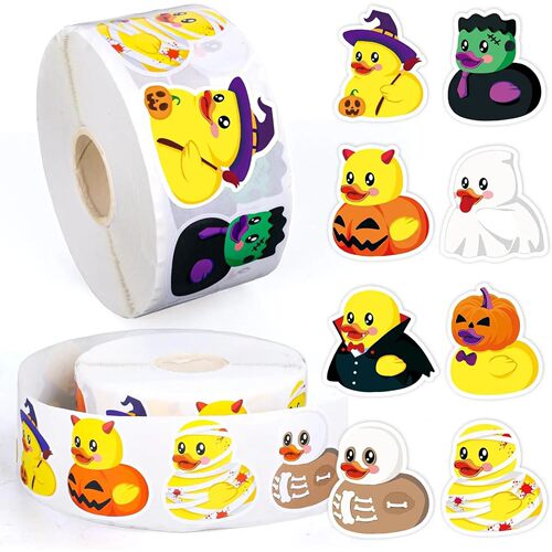 500Pcs Halloween Rubber Duck Roll Stickers Funny Cartoon Duc