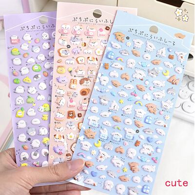 3 pcs Kawaii Mini Animals Cartoon 3D Puffy Stickers Cute Scr