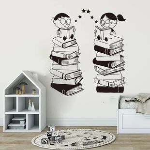 Cartoon Classroom  Child Read Book Wall Sticker Library  Sch