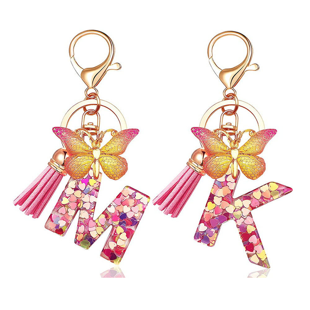 Fashion Resin A-Z Initial Letter Keychain For Women Pink Spa