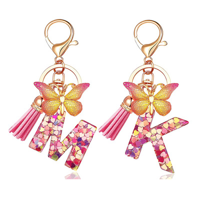 Fashion Resin A-Z Initial Letter Keychain For Women Pink Spa