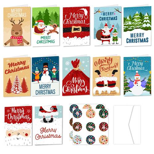 26pcs/set Merry Christmas Fold Greeting Cards with Envelopes