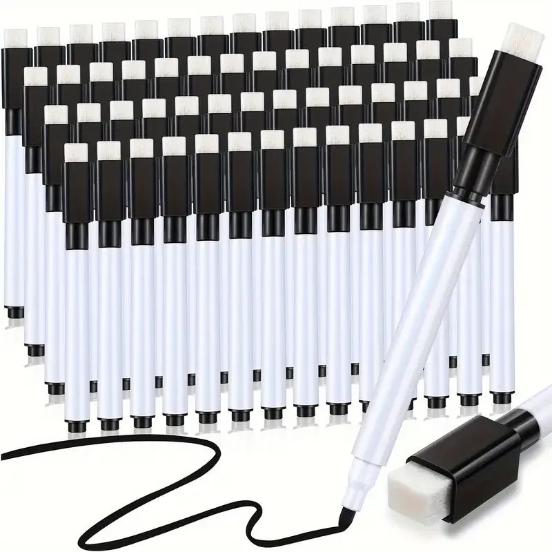 50 Pack Black Dry Erase Markers with Eraser Caps Low Odor Wh图片